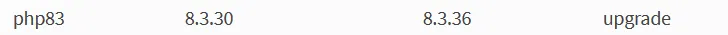 Update list row: php83 package 8.3.30 upgrading to 8.3.36